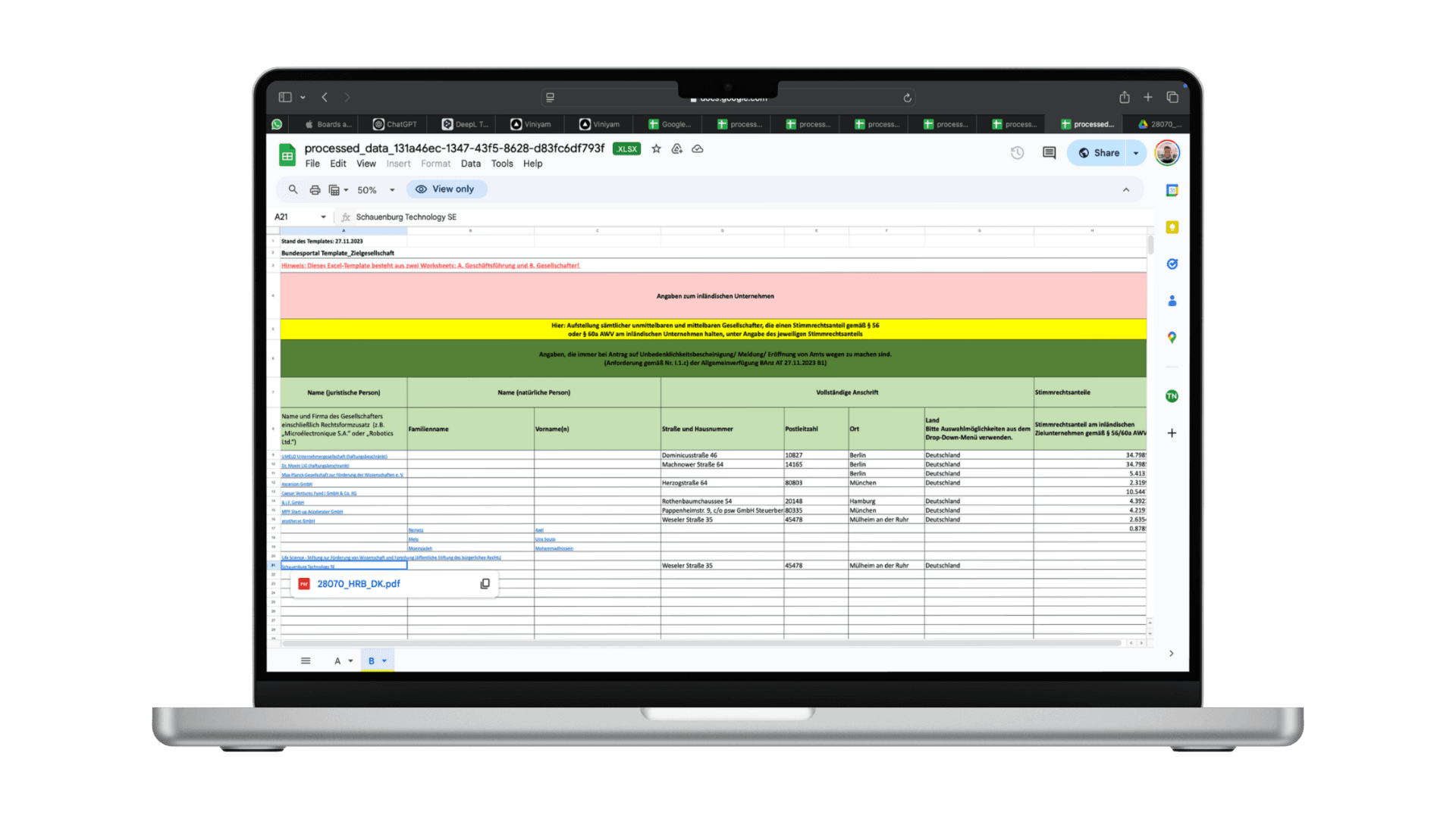 Secondary Excel output